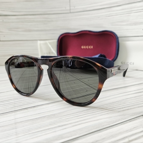 Gucci Accessories - Gucci GG0747s 003 Round Sunglasses In Havana Green and Tortoise Shell NWT